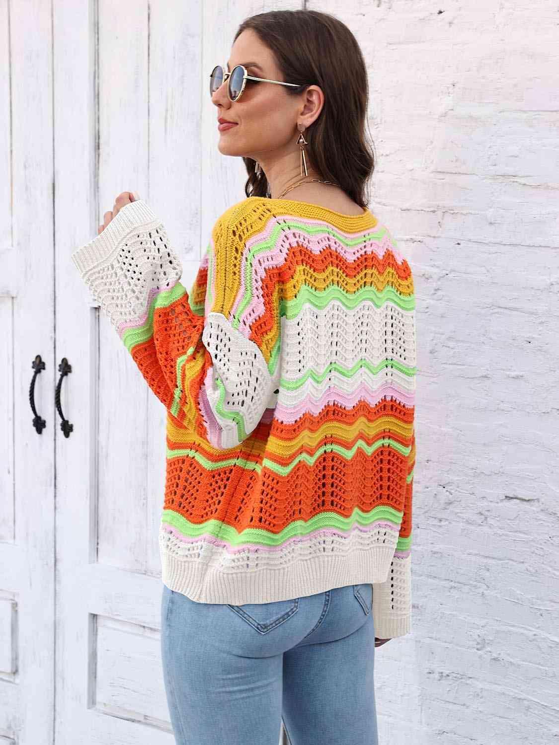 Vibrant Comfort Open Knit Pullover Sweater - MXSTUDIO.COM