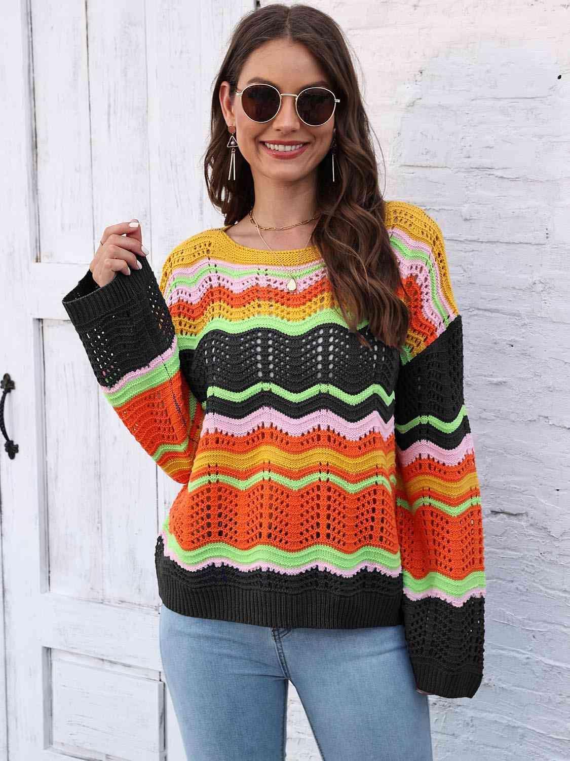 Vibrant Comfort Open Knit Pullover Sweater - MXSTUDIO.COM