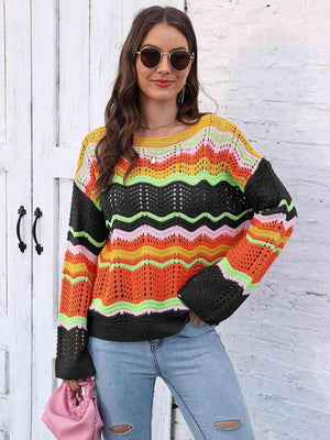 Vibrant Comfort Open Knit Pullover Sweater - MXSTUDIO.COM