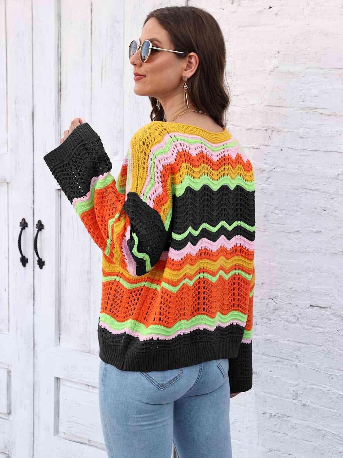 Vibrant Comfort Open Knit Pullover Sweater - MXSTUDIO.COM