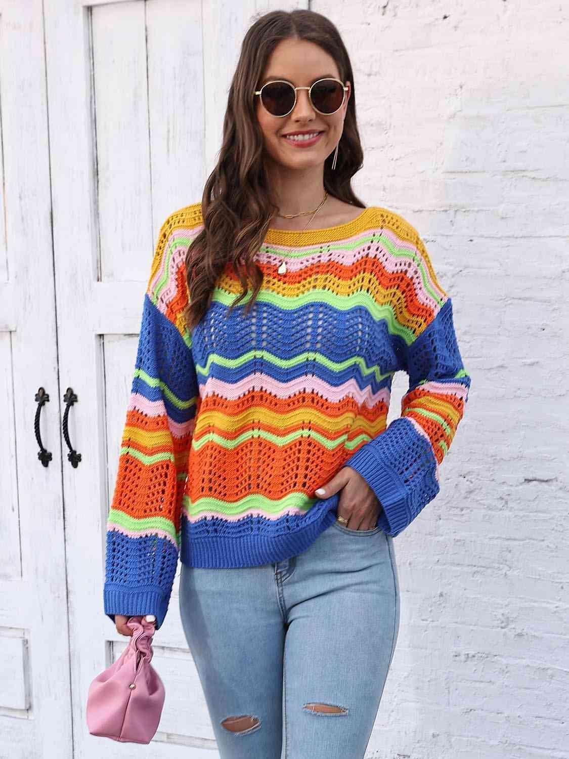 Vibrant Comfort Open Knit Pullover Sweater - MXSTUDIO.COM