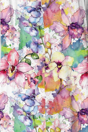 a watercolor painting of flowers on a shower curtain