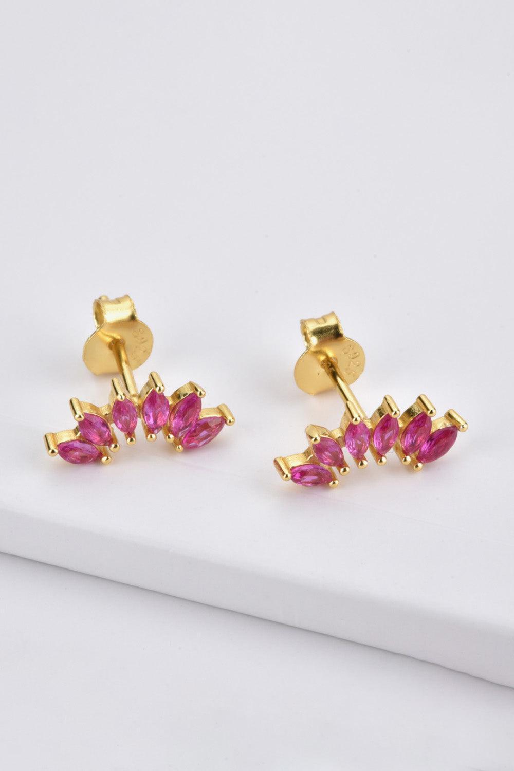 Vibrant Inlaid Zircon Sterling Silver Stud Earrings - MXSTUDIO.COM