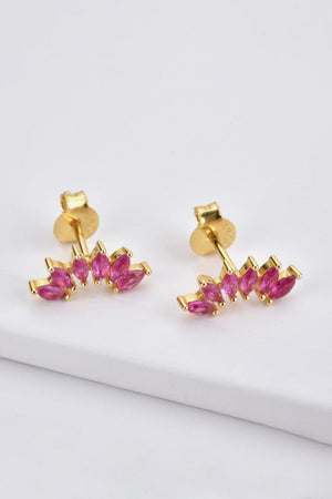 Vibrant Inlaid Zircon Sterling Silver Stud Earrings - MXSTUDIO.COM