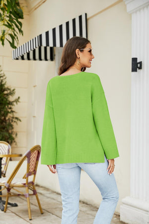 Vibrant Knit V Neck Long Sleeve Sweater - MXSTUDIO.COM