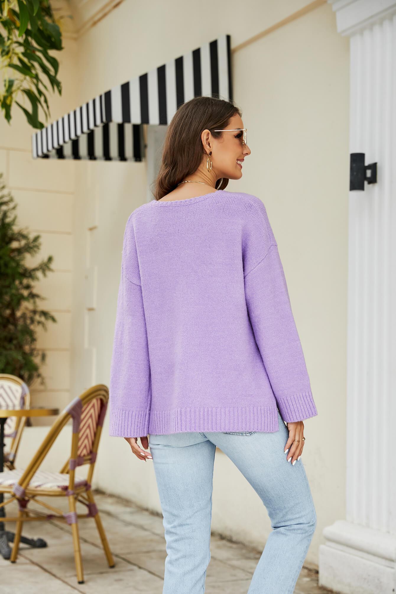 Vibrant Knit V Neck Long Sleeve Sweater - MXSTUDIO.COM