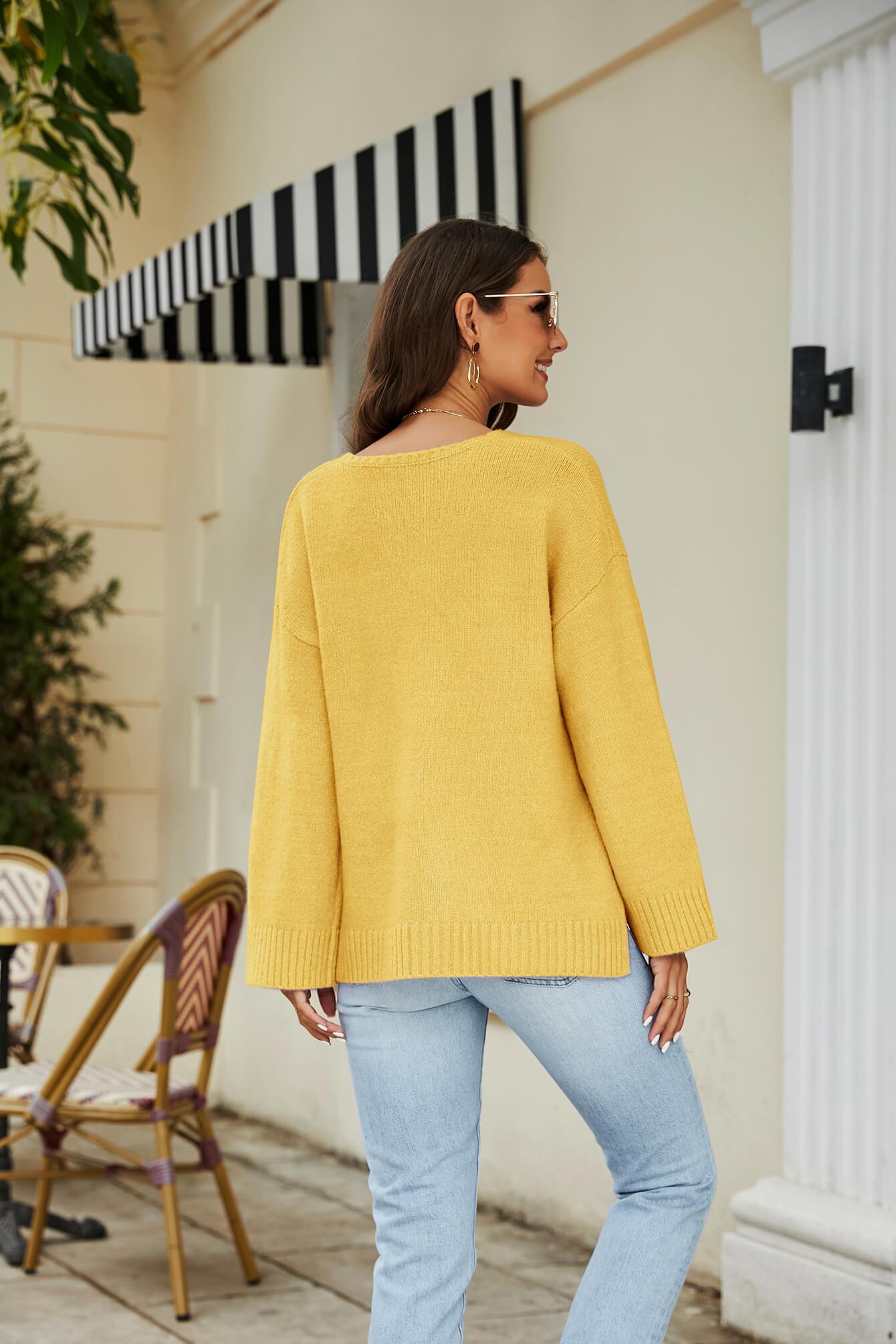 Vibrant Knit V Neck Long Sleeve Sweater - MXSTUDIO.COM