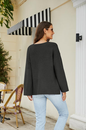 Vibrant Knit V Neck Long Sleeve Sweater - MXSTUDIO.COM