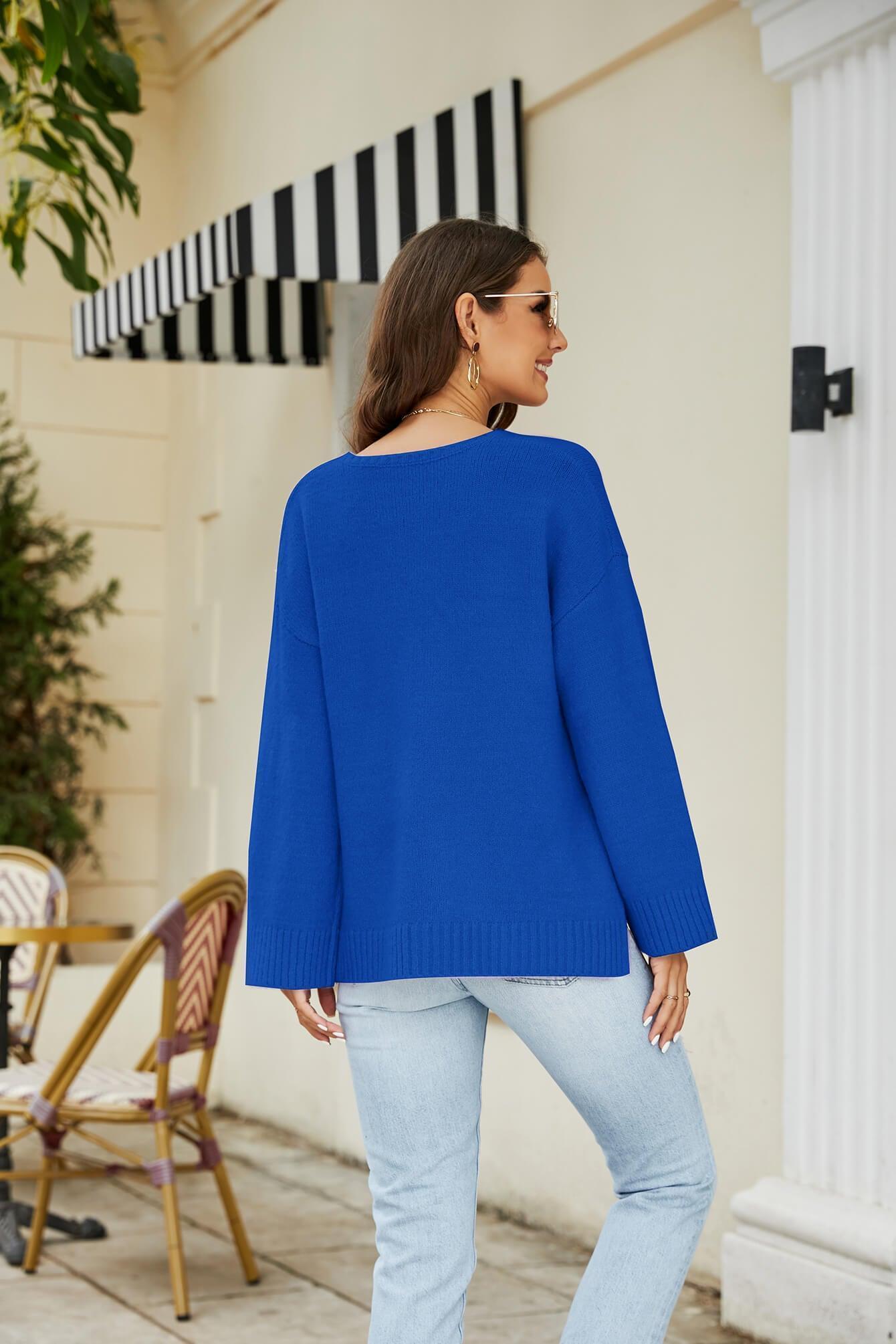 Vibrant Knit V Neck Long Sleeve Sweater - MXSTUDIO.COM