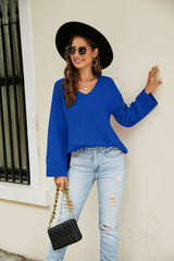 Vibrant Knit V Neck Long Sleeve Sweater - MXSTUDIO.COM