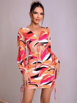 Vibrant Open Back Drawstring Mini Dress - MXSTUDIO.COM