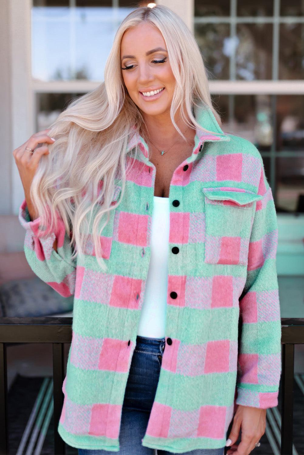 Vibrant Plaid Shacket with Buttons - MXSTUDIO.COM