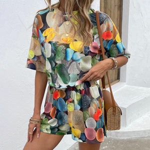 Vibrant Printed Round Neck Shirt and Shorts Set - MXSTUDIO.COM