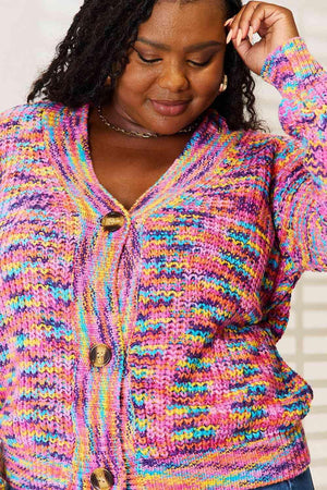 Vibrant V-Neck Long Sleeve Multicolor Cardigan-MXSTUDIO.COM