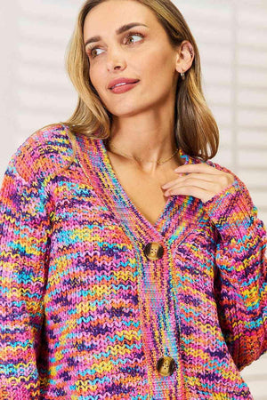 Vibrant V-Neck Long Sleeve Multicolor Cardigan-MXSTUDIO.COM