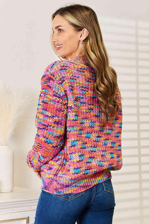 Vibrant V-Neck Long Sleeve Multicolor Cardigan-MXSTUDIO.COM