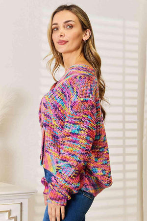 Vibrant V-Neck Long Sleeve Multicolor Cardigan-MXSTUDIO.COM