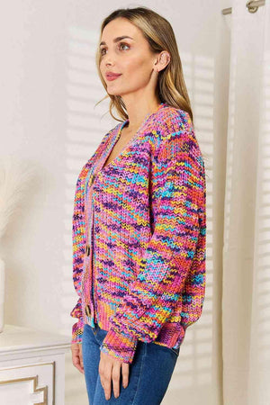 Vibrant V-Neck Long Sleeve Multicolor Cardigan-MXSTUDIO.COM