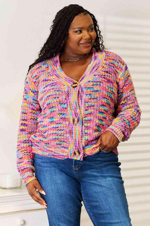 Vibrant V-Neck Long Sleeve Multicolor Cardigan-MXSTUDIO.COM