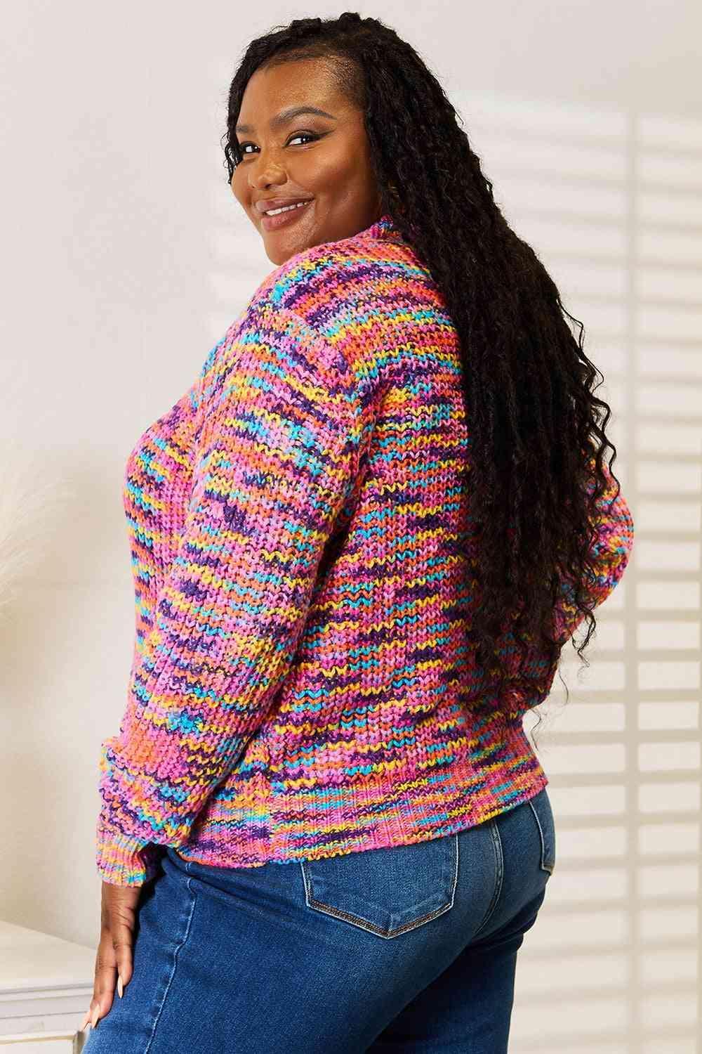 Vibrant V-Neck Long Sleeve Multicolor Cardigan-MXSTUDIO.COM