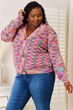 Vibrant V-Neck Long Sleeve Multicolor Cardigan-MXSTUDIO.COM