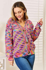 Vibrant V-Neck Long Sleeve Multicolor Cardigan-MXSTUDIO.COM