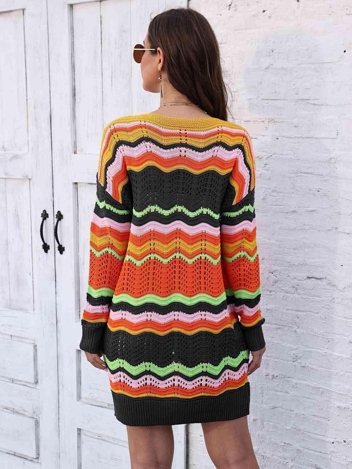 Vibrantly Cozy Long Sleeve Open Knit Sweater Dress - MXSTUDIO.COM