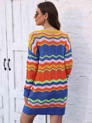 Vibrantly Cozy Long Sleeve Open Knit Sweater Dress - MXSTUDIO.COM