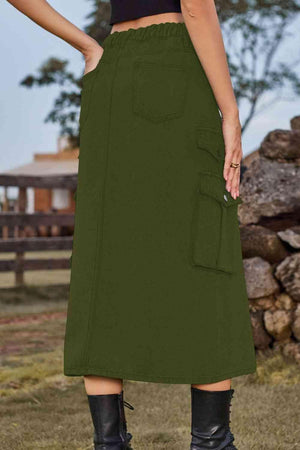 Vintage Beauty Slit Front Denim Cargo Midi Skirt - MXSTUDIO.COM