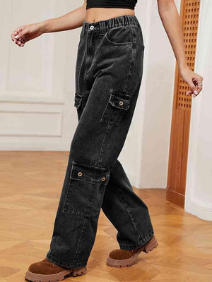 Vintage Chic Straight Leg Denim Cargo Pants - MXSTUDIO.COM