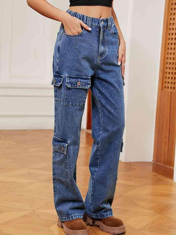 Vintage Chic Straight Leg Denim Cargo Pants - MXSTUDIO.COM