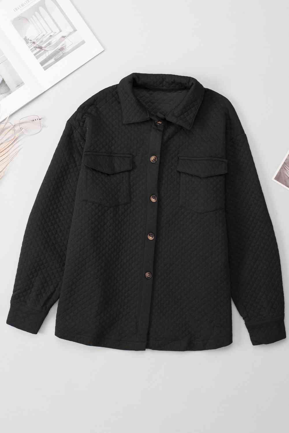 Vintage Look Button Down Quilted Shirt Jacket-MXSTUDIO.COM