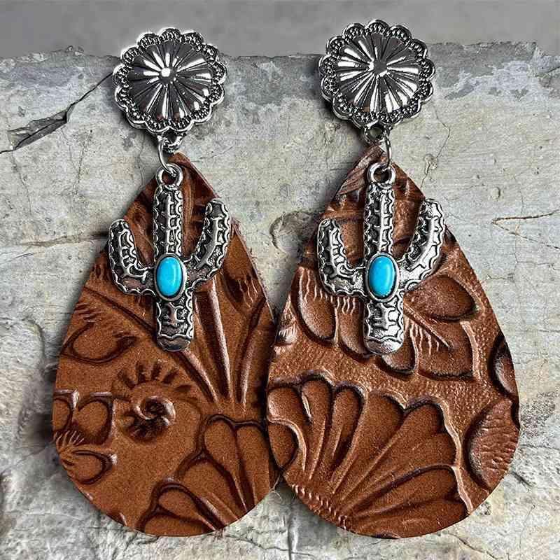 Vintage Turquoise Cactus Dangle Fashion Earrings-MXSTUDIO.COM