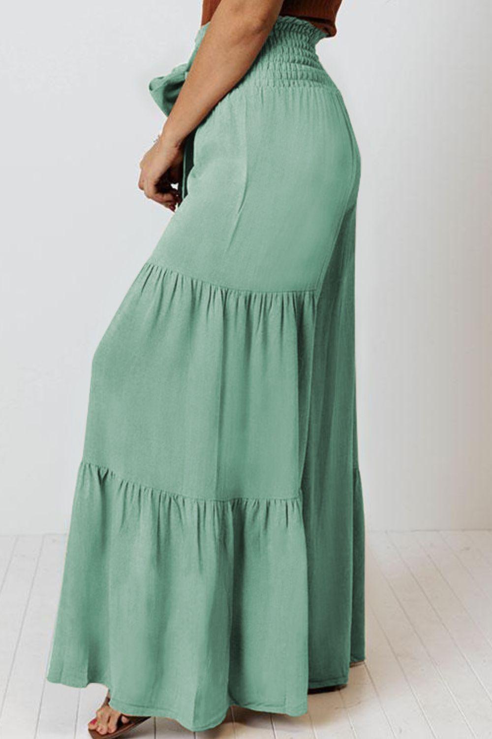 Vivacious Tie Front Tiered Wide Leg Culottes - MXSTUDIO.COM