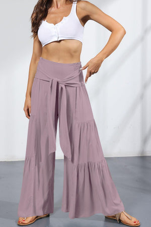 Vivacious Tie Front Tiered Wide Leg Culottes - MXSTUDIO.COM