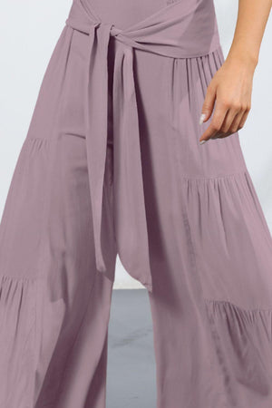 Vivacious Tie Front Tiered Wide Leg Culottes - MXSTUDIO.COM