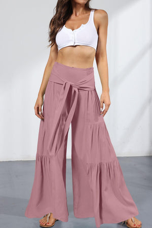 Vivacious Tie Front Tiered Wide Leg Culottes - MXSTUDIO.COM