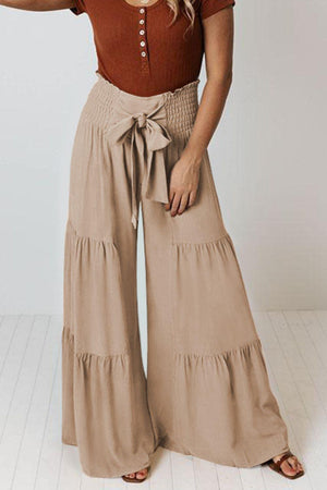 Vivacious Tie Front Tiered Wide Leg Culottes - MXSTUDIO.COM