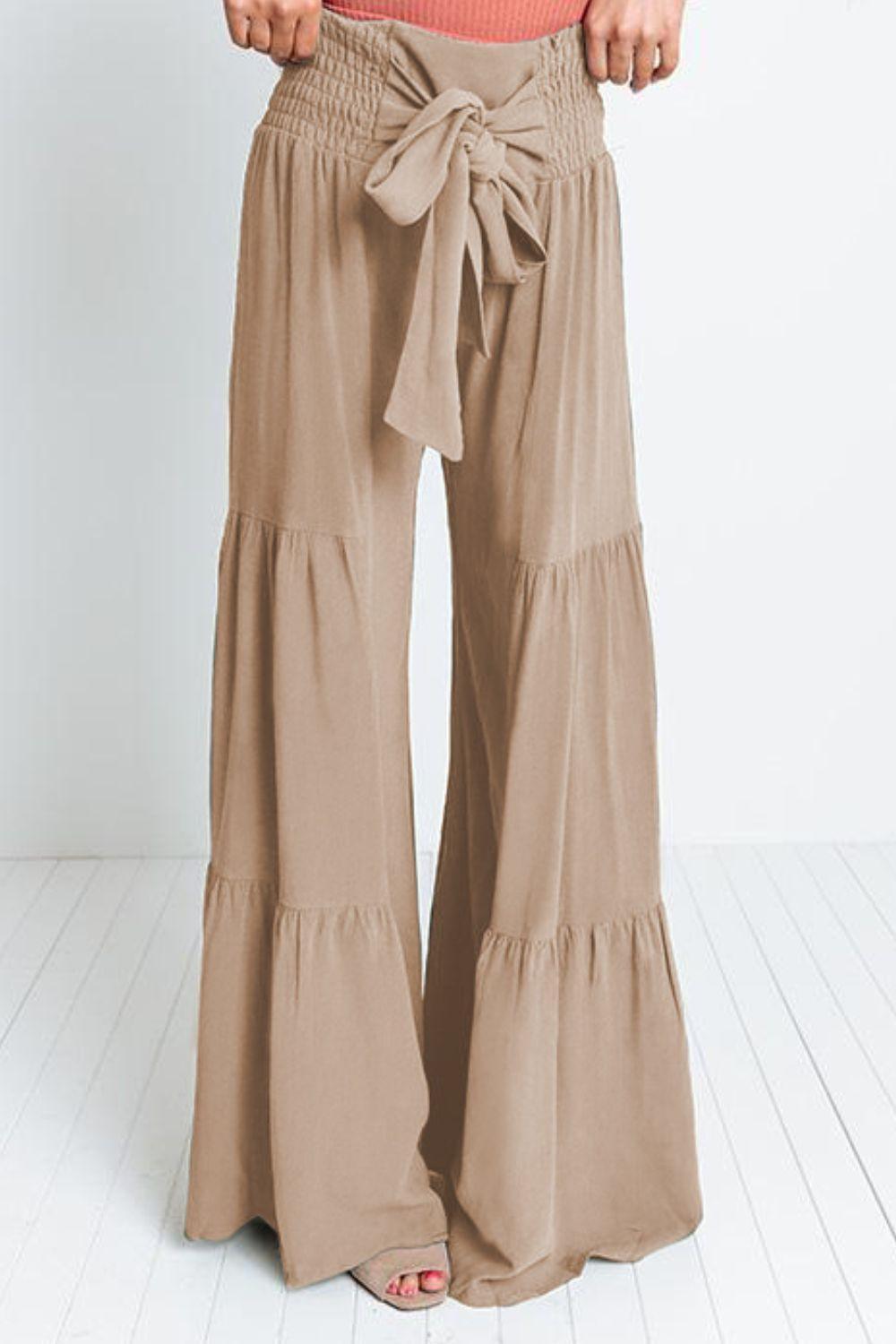 Vivacious Tie Front Tiered Wide Leg Culottes - MXSTUDIO.COM