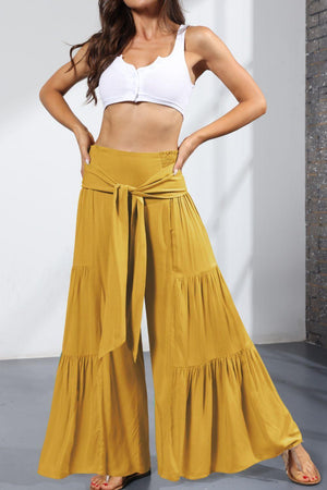 Vivacious Tie Front Tiered Wide Leg Culottes - MXSTUDIO.COM