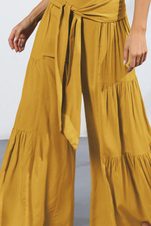 Vivacious Tie Front Tiered Wide Leg Culottes - MXSTUDIO.COM