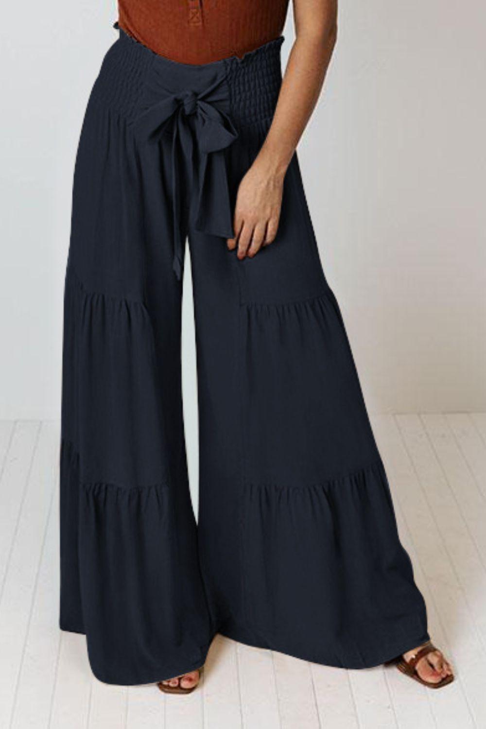 Vivacious Tie Front Tiered Wide Leg Culottes - MXSTUDIO.COM