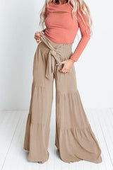 Vivacious Tie Front Tiered Wide Leg Culottes - MXSTUDIO.COM