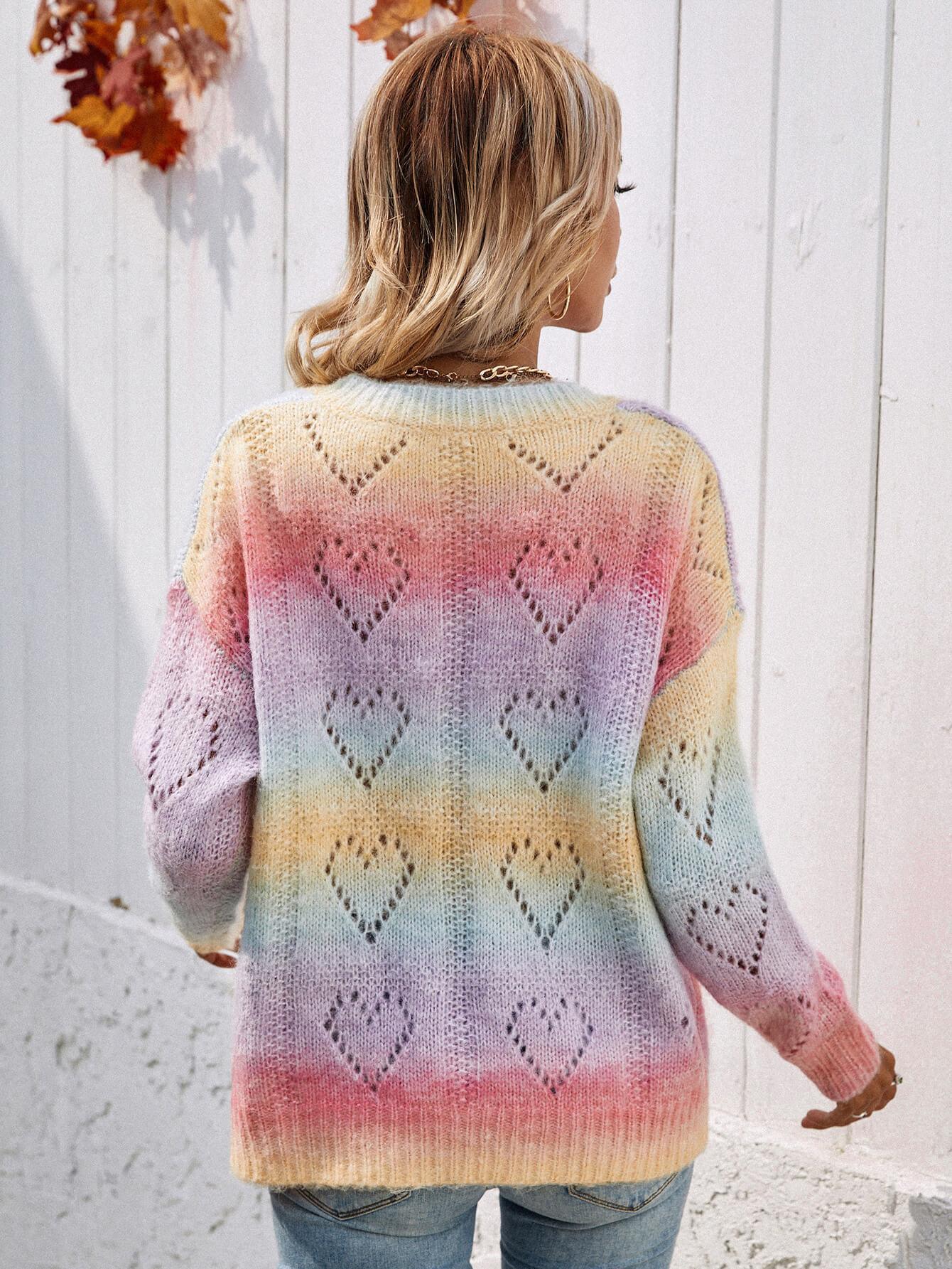 Vivacious V-Neck Drop Shoulder Pullover Tie-Dye Sweater - MXSTUDIO.COM