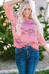 Vivaciously Warm Pink Knitted Half Sleeve Sweater-MXSTUDIO.COM