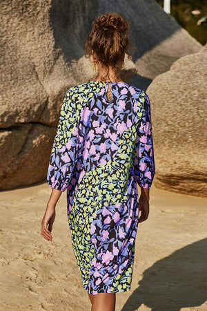 Vivid Floral Three Quarter Sleeve Dress - MXSTUDIO.COM