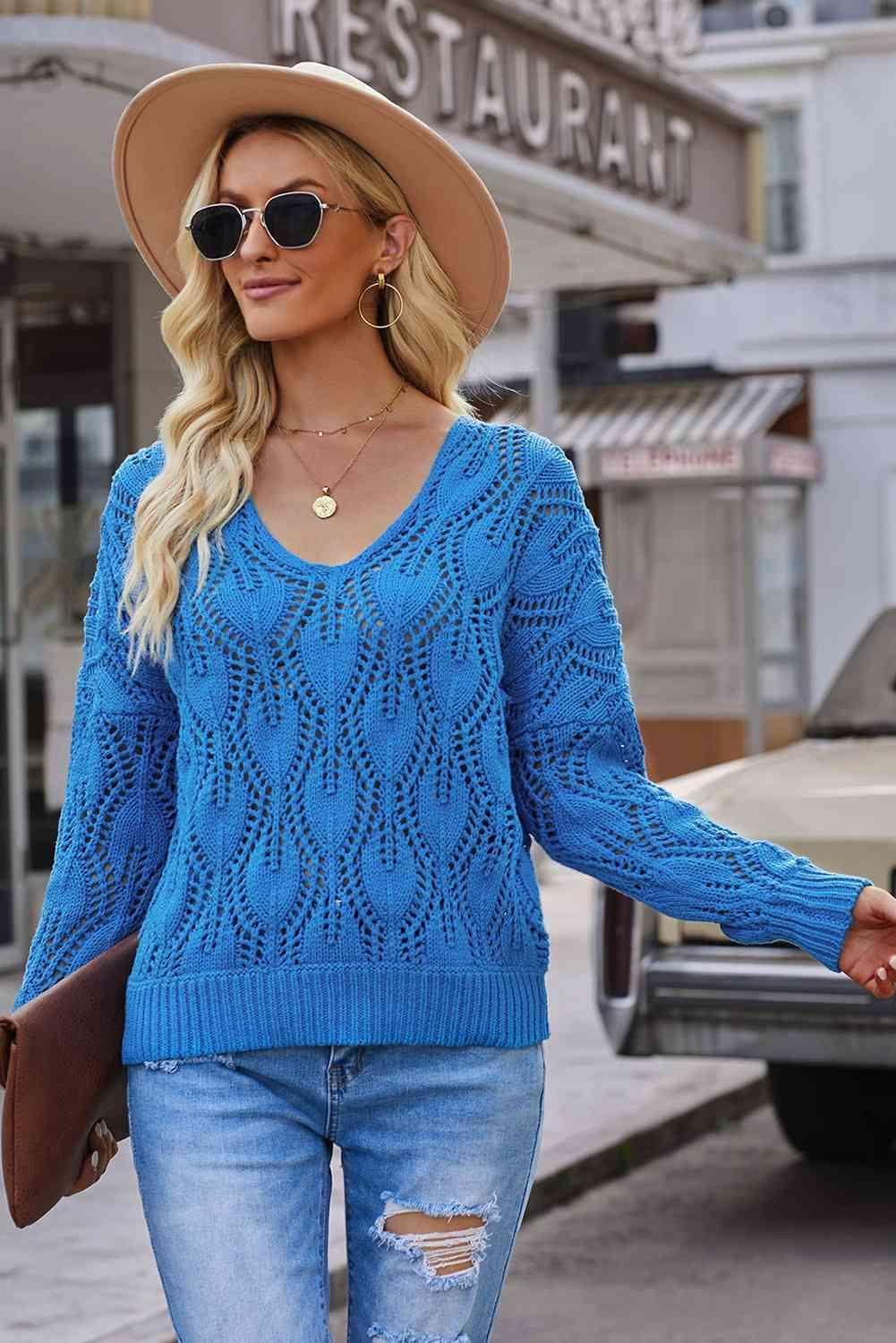 Vividly Warm Open Knit Blue Sweater - MXSTUDIO.COM