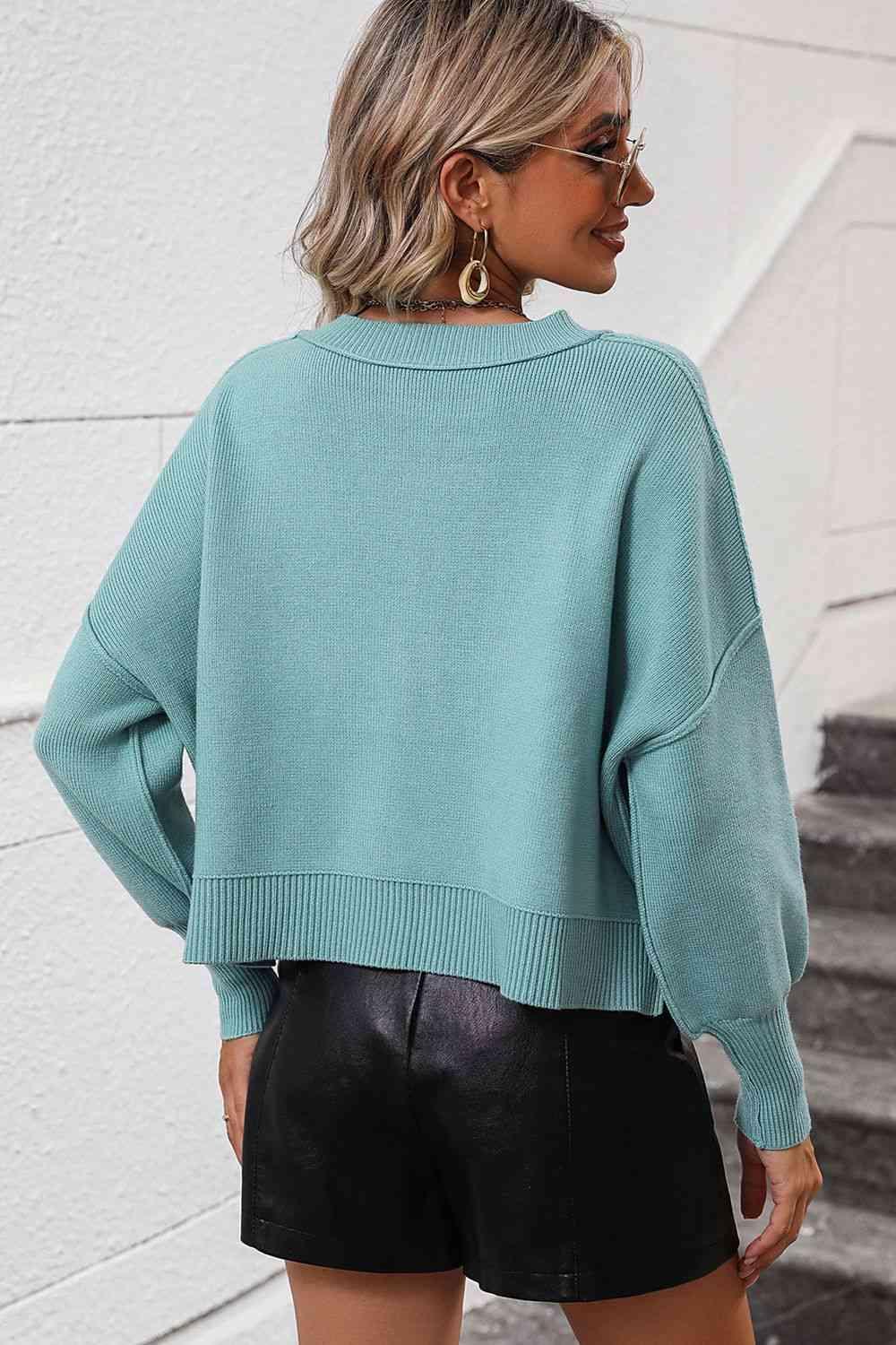 Voguish Crew Neck Dropped Shoulder Sweater - MXSTUDIO.COM