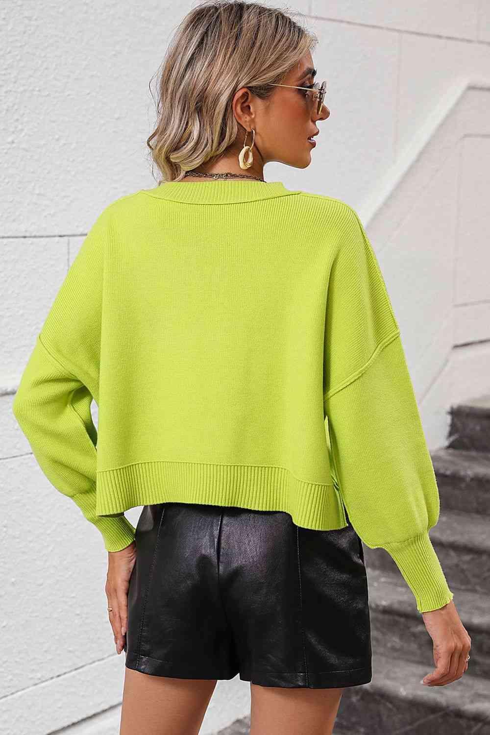 Voguish Crew Neck Dropped Shoulder Sweater - MXSTUDIO.COM