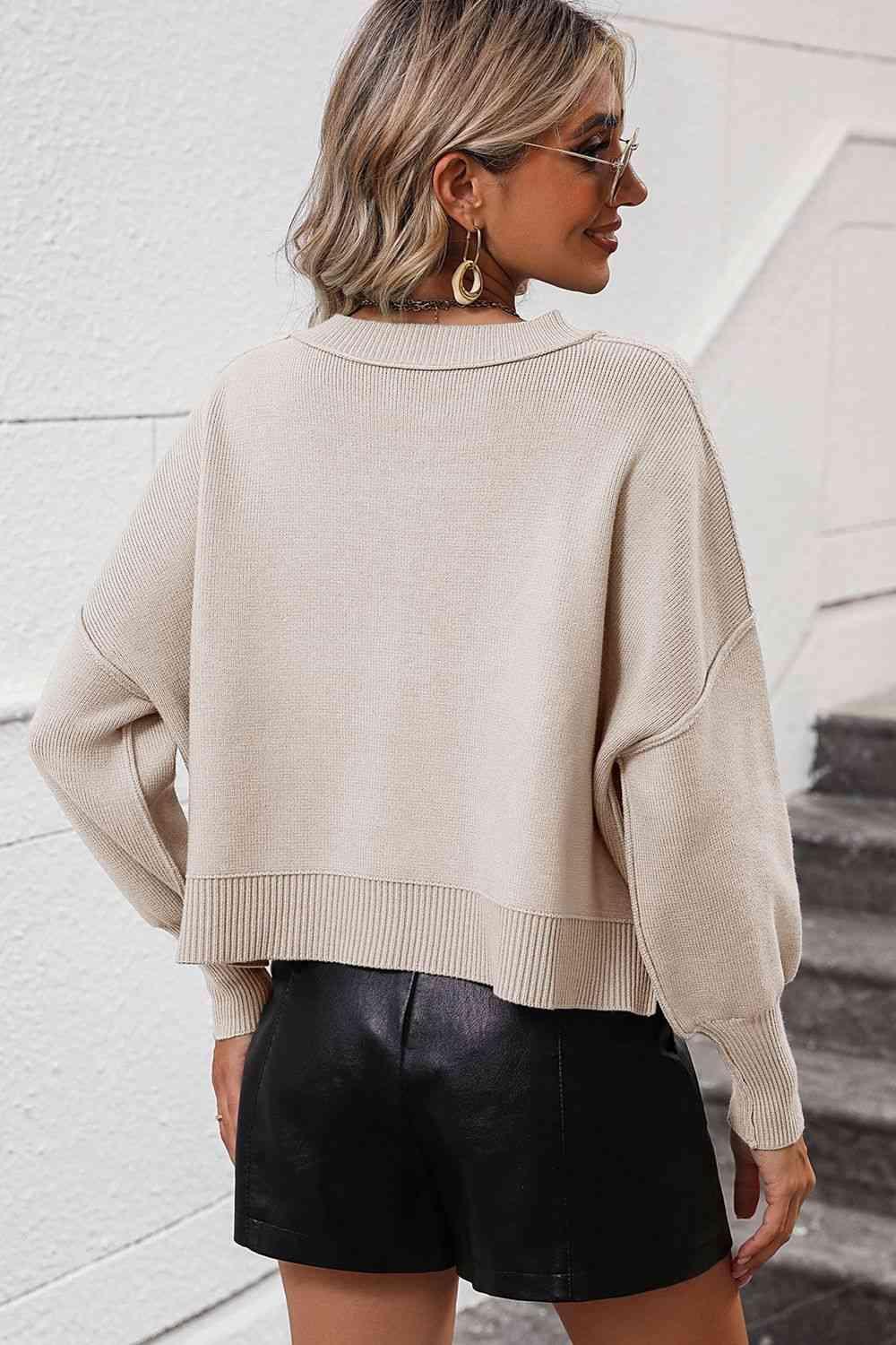 Voguish Crew Neck Dropped Shoulder Sweater - MXSTUDIO.COM